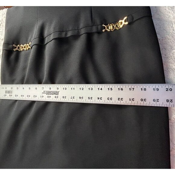 Vintage Henry Lee Career Shift Dress Size 10P Black Gold Buckle Waist Zip Back - Picture 8 of 9